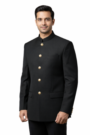 Men Black Bandhgala / Nehru Jacket | Premium Ethnic Formal Blazer with Gold Buttons