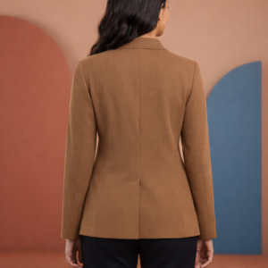 “Front view women’s brown blazer.” “Ladies formal brown office blazer.” “Tailored fit women’s smart casual jacket.”