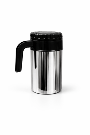 “Steel thermos jug with handle.” “Insulated stainless steel pitcher.” “Hot and cold beverage storage jug.”