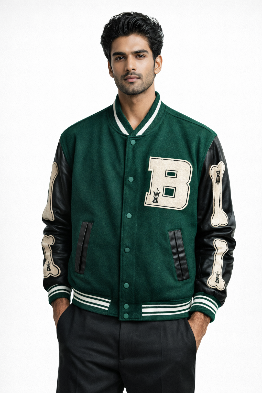 file_00000000a4d8720886729c912509471f Green varsity jacket for men.” “Men’s letterman jacket with patches.” “Casual college style varsity jacket.”